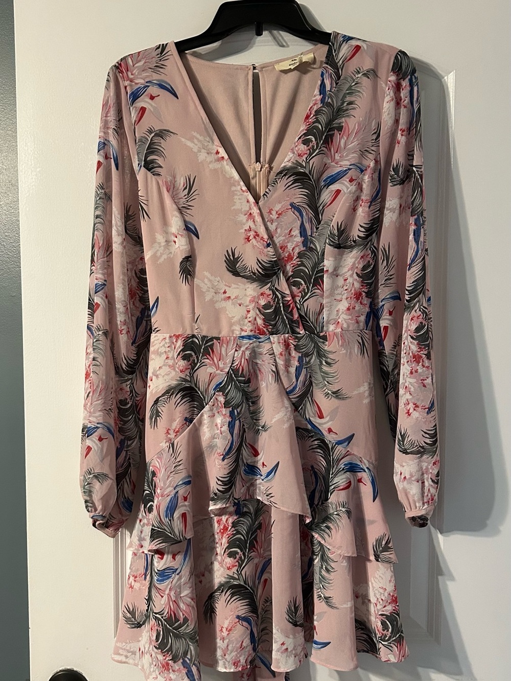 Women's Pink Floral Wrap Tiered Dress